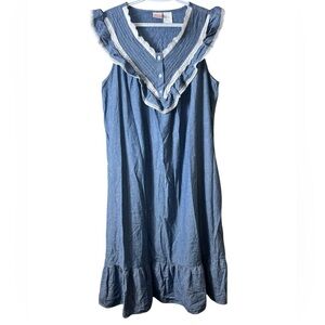 Vintage Prairie Cottagecore‎ Cotton Dress Sleeveless Ruffle Trim Lace Bib Yoke L